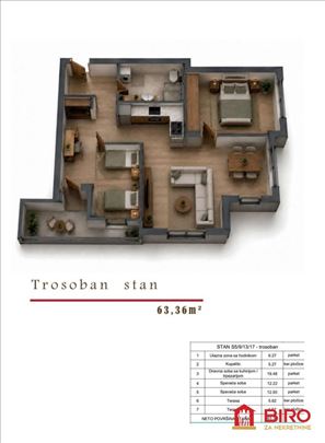 ~~~Nov trosoban stan Zvezdara 63 m2~~~