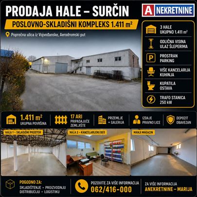 HALA 1400 m², Surčin, moguć ulazak šlepera