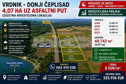 VRDNIK – 4,07 ha uz asfaltni put Vrdnik–Ruma
