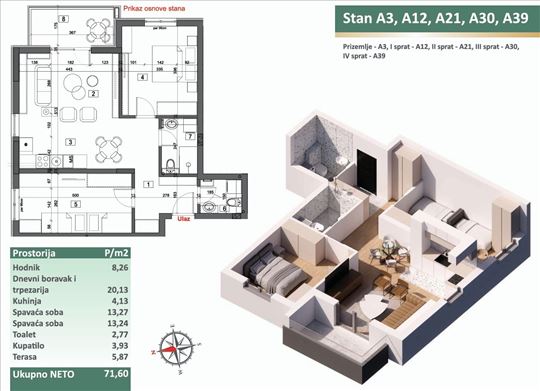 Novogradnja trosoban stan 71,60 m² | Stari Banovci