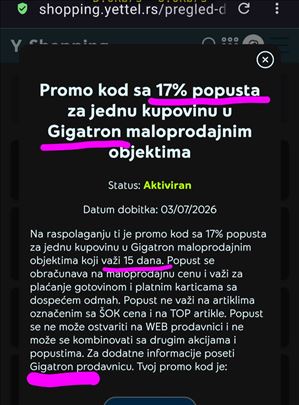 Promo kod 17% popusta za kupovinu u Gigatronu