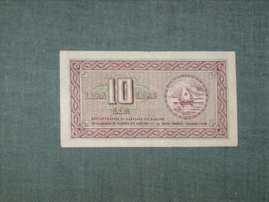10 Lira 1945 , Gosp. Banka za Istru , Rijeku i Slo