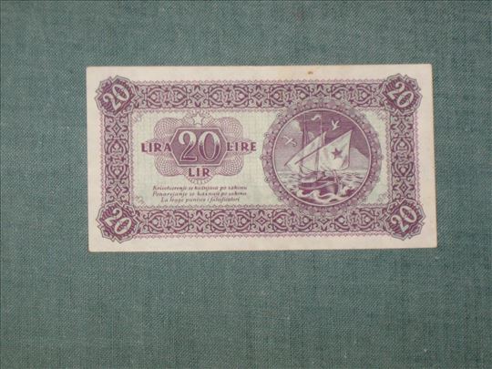 20 Lira 1945 , Gosp. Banka za Istru , Rijeku i Slo