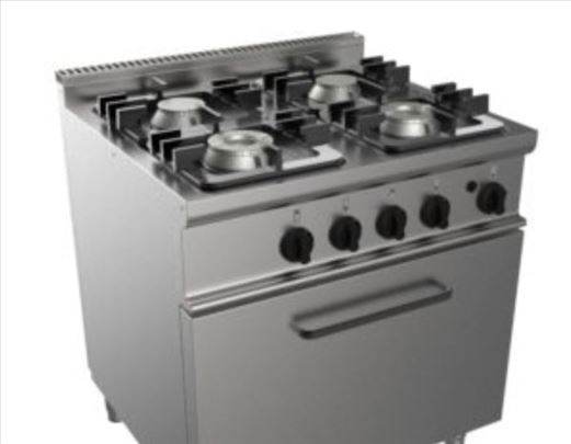 Cucina a gas professionale con 4 bruciatori e forn