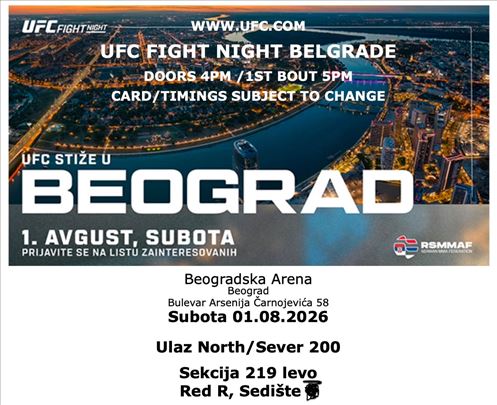 Dve karte za UFC Beograd 01.08.2026