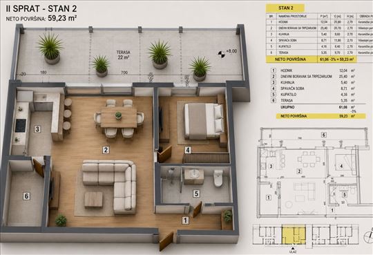 Novogradnja u Erdogliji-dvosoban stan od 59m2