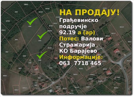 Barajevo plac u građevinskoj zoni 92,19 ari Valovi