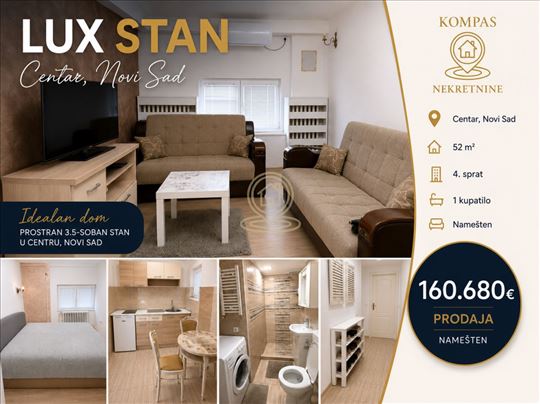 Centar, Novi Sad, 3.5-soban stan, 52 m², 4. sprat