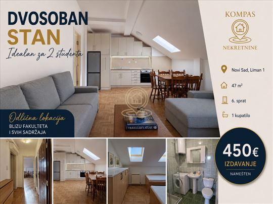 Idealan Za 2 Studenta Dvosoban stan 47 m², Liman 1
