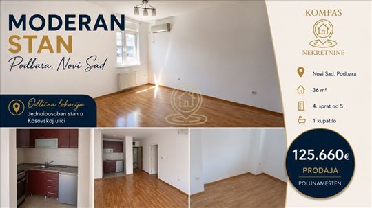 Jednoiposoban stan, 36 m², Podbara, Novi Sad, 4/5 