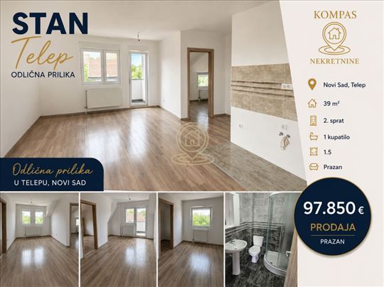 Jednoiposoban stan + Parking Mesto 39 m², Telep, N