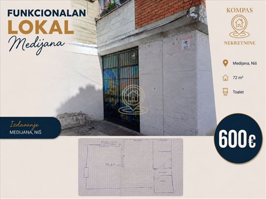 Lokal za izdavanje – 72m² na dobroj lokaciji