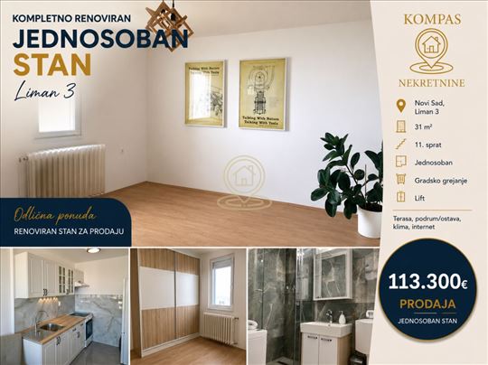 Renoviran jednosoban stan na prodaju Novi Sad – Li