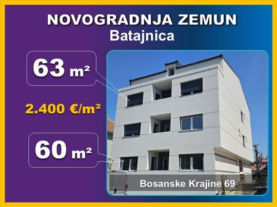 Batajnica, stan 60 m2, cena sa PDV-om