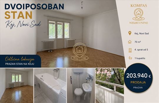 Dvosoban stan + 2 terase 70 m², Kej, Novi Sad, 4/5