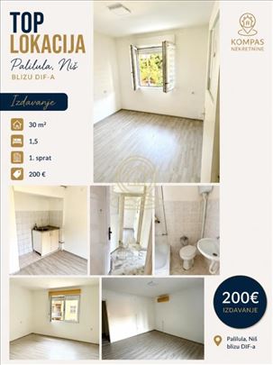 Izdaje se jednosoban stan, 30m2, Palilula, u blizi