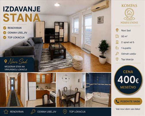 Dvosoban stan, 50 m², Novo Naselje, Novi Sad, 2. s