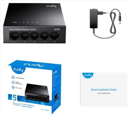 Komplet cudy 5 portni switch 2 lan kabla 15m novo