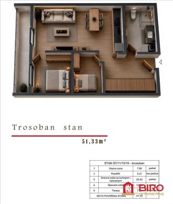 Nov dvoiposoban stan 52 m2 Uciteljsko naselje