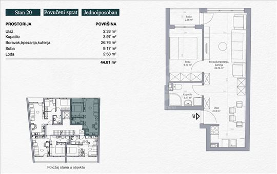 Nov jednoiposoban stan 44,81 m² – Novi Beograd