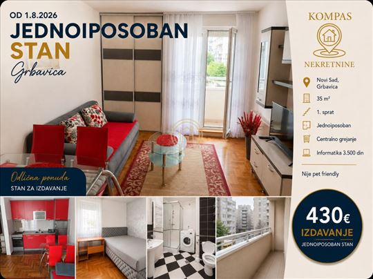 Jednoiposoban stan za iznajmljivanje Novi Sad – Gr