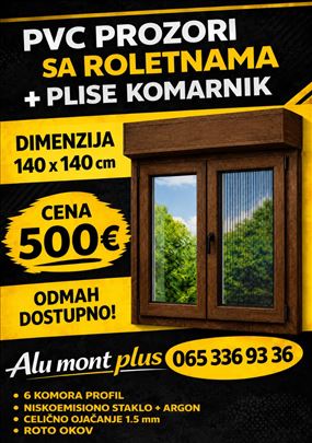 Pvc prozor u dekoru drveta 140x140 + roletna + pli