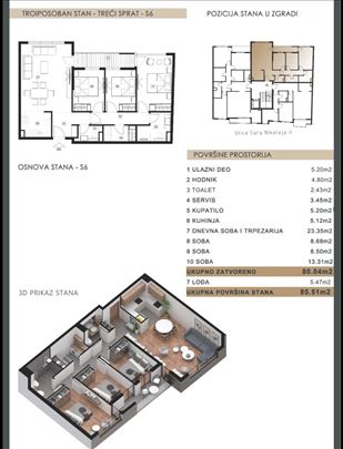 3.5 Cara Nikolaja Čubura 86m2 NOV LUX 395.600 eur