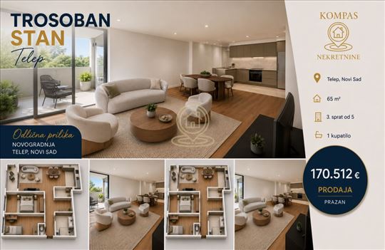 Odlicna Prilika Trosoban stan 65 m², Telep, Novi S