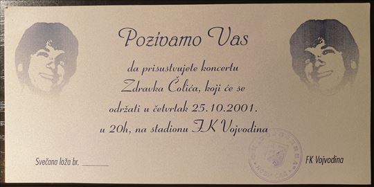 Zdravko Čolić pozivnica, FKV 25. 10. 2001.