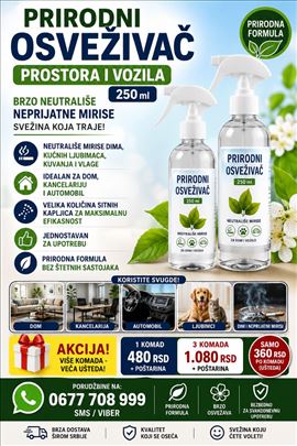PRIRODNI OSVEŽIVAČ PROSTORA I VOZILA – 250 ml