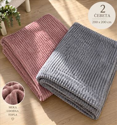 2 velika mekana ćebeta 200 × 200 cm – roze i sivo