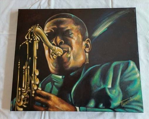 John Coltrane- portret, ulje na platnu, potpisano