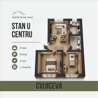 Centar, 3.0 stan sa parkingom, Cvijićeva
