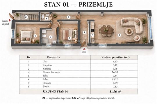 Bulevar Patrijarha Pavla, trosoban stan - 82m2