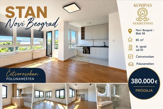 Četvorosoban stan, 85 m², Lastavice, Novi Beograd,