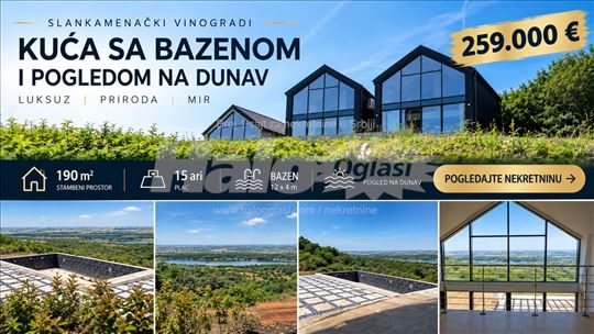 Kuca sa bazenom i pogledom na Dunav 180m2-15ari