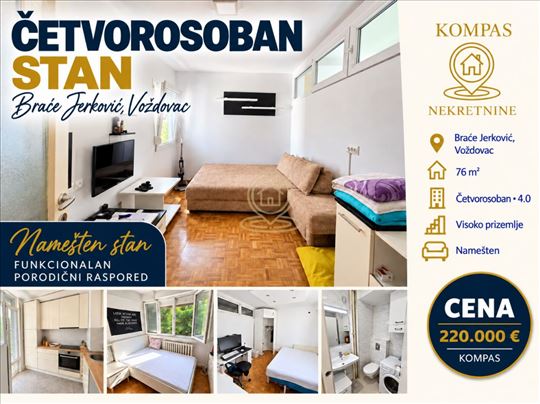 Četvorosoban stan, 76 m², Voždovac, Braće Jerković