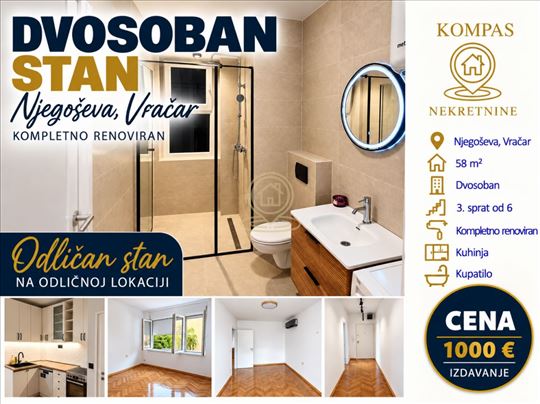 Dvosoban stan 58 m², Vračar, Beograd, 3. sprat