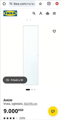 Ikea vrata za Pax sa ogledalom 50x195