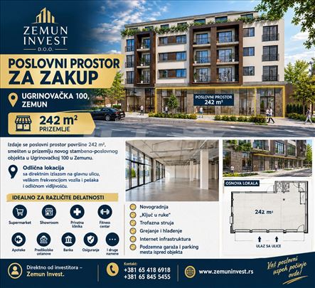 Poslovi prostor lokal u zakup Ugrinovačka 100 Zemu