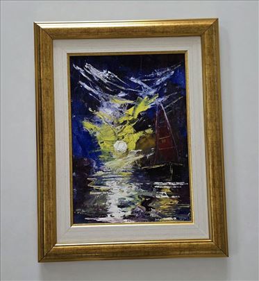 Ulje na platnu - Tiha noc iznad mora, prelepo!