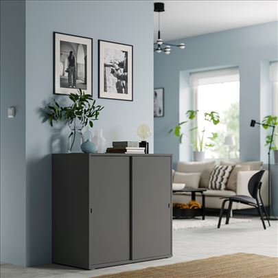  IKEA VIHALS Ormarić s kliznim vratima, sivi, 95x4