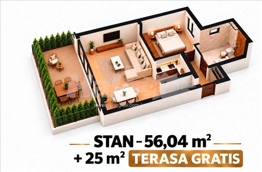 Retko u ponudi stan 56,04 m² + terasa 25 m² GRATIS
