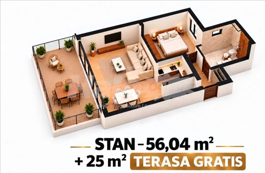 Retko u ponudi stan 56,04 m² + terasa 25 m² GRATIS