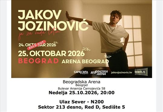 Jakov Jozinović 2 karte za koncert 25.10.