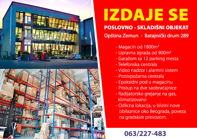 Poslovno skladišni objekat za izdavanje u Zemunu