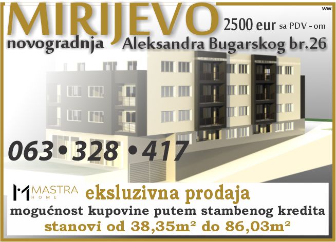 MIRIJEVO-novogradnja - stanovi na kredit