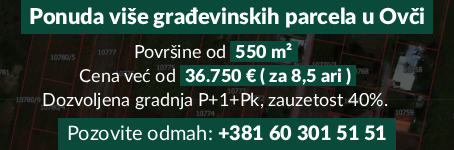Ponuda više građevinskih parcela u Ovči