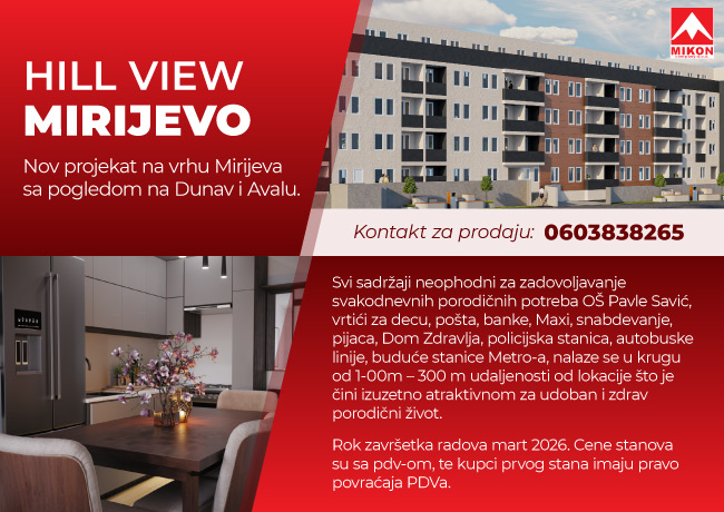 Nov projekat na vrhu Mirijeva sa pogledom na Dunav i Avalu