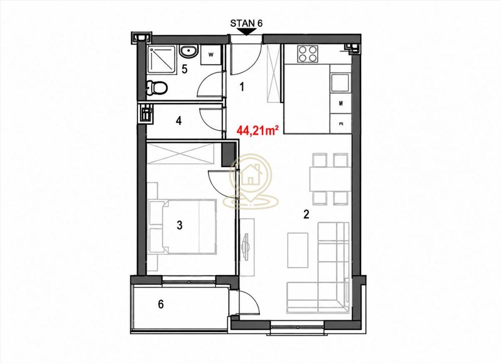 полуторакомнатная квартира в Панчево, Тесла, 44.21 m², 2. — фото